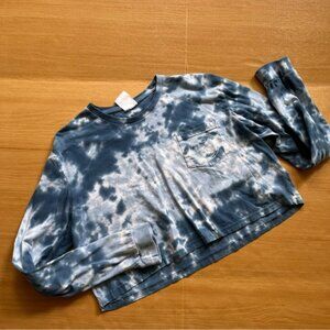 Casual Blue Tie-Dye Long Sleeve Tee